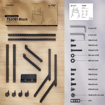 Onkron ТВ подставка TS2081-B, 70-110 дюймов, максимальная нагрузка 125 кг, VESA 200x200-1000x800, 1 полка, 4 колеса, черный (TS2081-B)