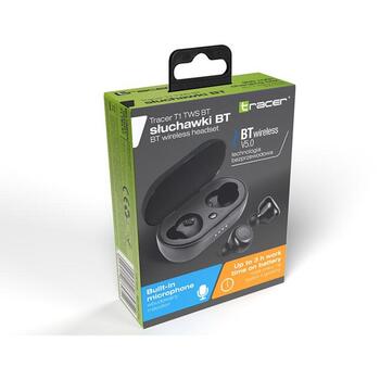 Tracer Наушники T1 TWS Bluetooth TRASLU46648, 3ч, Bluetooth 5.0, 10м, 100дБ, 16Ω, Внутриканальные, Черные, Стерео, Микрофон (TRASLU46648)