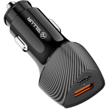 Tellur FCC10 TLL151291 автомобильное зарядное устройство, 38W, 6A, PD20W+QC3.0, 2 порта, черный (TLL151291)