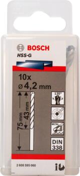 HSS-G urbji metālam 4,2mm, 10gab., Urbjmašīnām/skrūvgriežiem PRO METAL HSS-G STANDARTA SPIRĀLVEIDA URBJA GARUMS, 2608595060, BOSCH (2608595060)