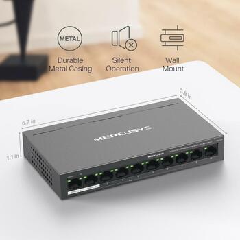 Mercusys настенный коммутатор MS110P, 10 портов, 10/100 Мбит/с, 8 PoE+ портов, 65 Вт, управляемый, черный (MS110P)