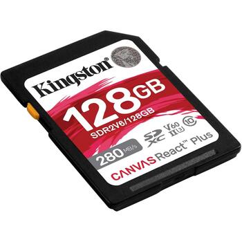Kingston Карта SDR2V6/128GB, 128 ГБ, SDXC, UHS-II, 280 МБ/с, 100 МБ/с, U3, V60, черный (SDR2V6/128GB)