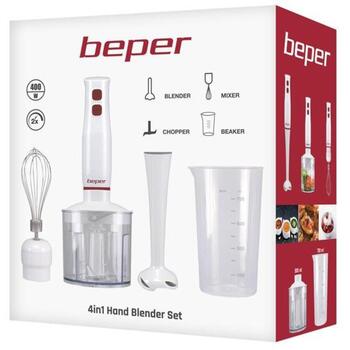 Beper погружной блендер P102FRU200, 400 W, 2 скорости, 3 насадки, 0.7 л мерный стакан, 0.5 л измельчитель, нержавеющая сталь (P102FRU200)
