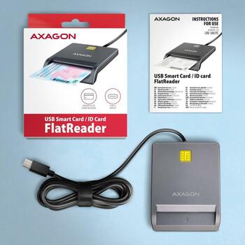 Axagon считыватель смарт-карт CRE-SM3TC USB Type-C, кабель 1.2 м, вес 51 г, серый, Plug and Play, светодиодные индикаторы, CE (CRE-SM3TC)