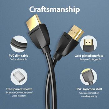 Vention HDMI кабель AAIBD 0.5M, 18 Гбит/с, 4.5 мм диаметр, 3D, 4K, черный, 2 x HDMI A мужские разъемы (AAIBD)