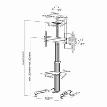 Sbox Крепление для ТВ FS-446, 37-70, 50кг, 600x400, VESA 200x200-600x400, высота 1200-1600мм, 4 колеса (FS-446)