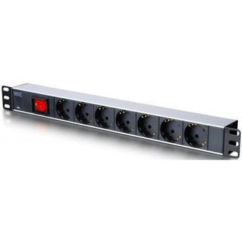 Digitus Pagarinātājs DN-95402, 2 m, 7 kontaktligzdas, 250 V, 16 A, 4000 W, alumīnija, slēdzis, 19 collas, 1U (DN-95402)