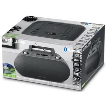 Muse Портативное радио M-35 BT, AC 100-240 В, 20 FM, Bluetooth, USB, AUX, CD, MP3, LCD, Bass Boost, черный (M-35 BT)