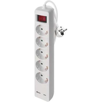 Emos Удлинитель P1523CU, 3м, 5× 2P + PE, 3680W, с выключателем, белый, 1× USB-A, 1× USB-C (P1523CU)