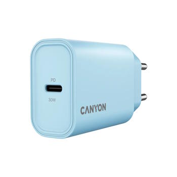 Kompakts sienas USB lādētājs ar 30 W maksimālo jaudu un 1×PD USB C portu OnCharge 30CL Max Power 30W EU Zils CNE-CHA30CLLBL CANYON (CNE-CHA30CLLBL)