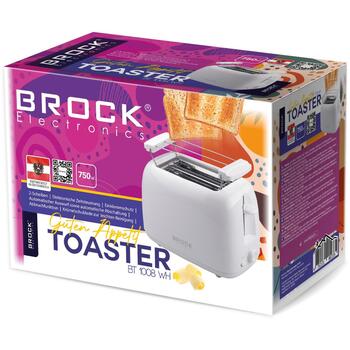 Brock BT 1008 WH Tosteris, 750W, 2 šķēles, balts, regulējams līmenis, automātiska izslēgšanās (BT 1008 WH)