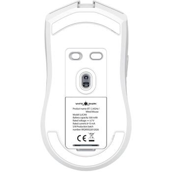 White Shark Pele LUCAN-W WGM-5022, 12000 DPI, 5 pogas, USB-C, 300 mAh, RF 2.4 GHz, Bluetooth, optiskais sensors (LUCAN-W)