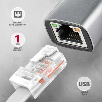 Axagon USB-C Gigabit Ethernet адаптер ADE-TXPD, 1000 Mbit/s, USB 3.2 Gen 1, 1 RJ-45 порт, Power Delivery 100W, алюминий (ADE-TXPD)