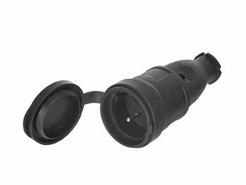 16A IP44 резиновая розетка GEKO G17516 230V, защитная крышка, черная (G17516)