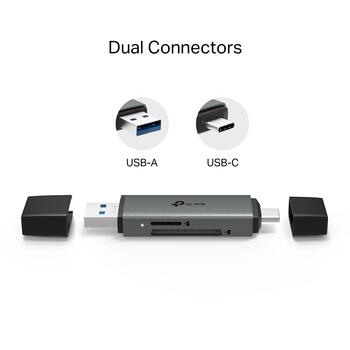 Tp-Link кардридер UA430D, 1*USB 3.0 Type-C, 1*USB 3.0 Type-A, 2TB макс, 200 MB/c, 2 порта, алюминиевый сплав (UA430D)