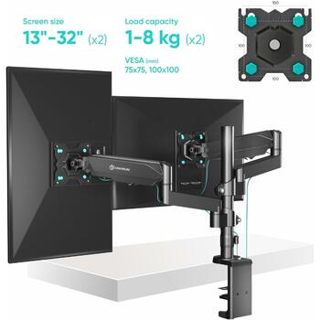 Onkron monitors dispeja piederums G140-B 13-32 collas, slodze 1-8 kg, VESA 75x75, 100x100 mm, slīpums -45° līdz +90° (G140-B)