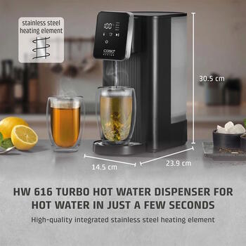 Быстрый диспенсер мгновенного горячего водоснабжения 2600W 2.5 L нержавеющая сталь чёрный серебристый HW616 01896 Caso (01896)