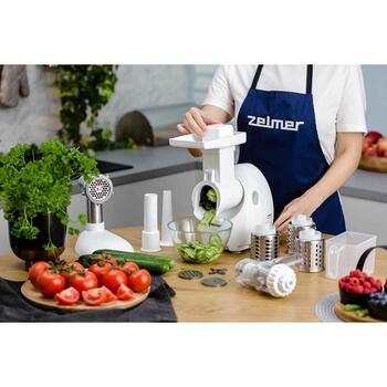 Zelmer ZMM4050B 70504735P, 1900W, 2.5кг/мин, 3 решетки, насадка для колбас, измельчитель, белый (70504735P)