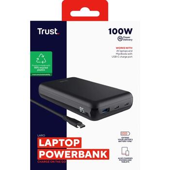 Trust Power Bank 25240 100 Вт, 5 А, 2 USB Type-C, 1 USB Type-A, Quick Charge 3.0, черный (25240)