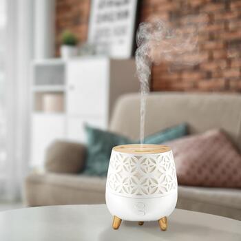 Rio Aroma eļļas difuzors DHTA-EU/1,2, 120ml, 5W, 15m², automātiska izslēgšanās, LED gaismas, balta/koka (DHTA-EU/1,2)