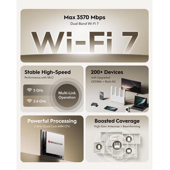Cudy WR3600E BE3600 WiFi 7 маршрутизатор, 2.4+5GHz, 688+2882Mbps, 4x5dBi, 4x1G LAN, WPA3, VPN, MLO, белый (WR3600E)