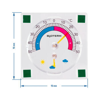 Universāls termometrs ar higrometru BIOTERM 024800 -50°C līdz +50°C, caurspīdīgs, pašlīmējošs, 9x9x1.5 cm (024800)