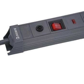 Hawk Pagarinātājs HWPS501GY, 1,5m, 5, 2xUSB, 20W, 545J, 16A, E/F, slēdzis, zemējums (HWPS501GY)