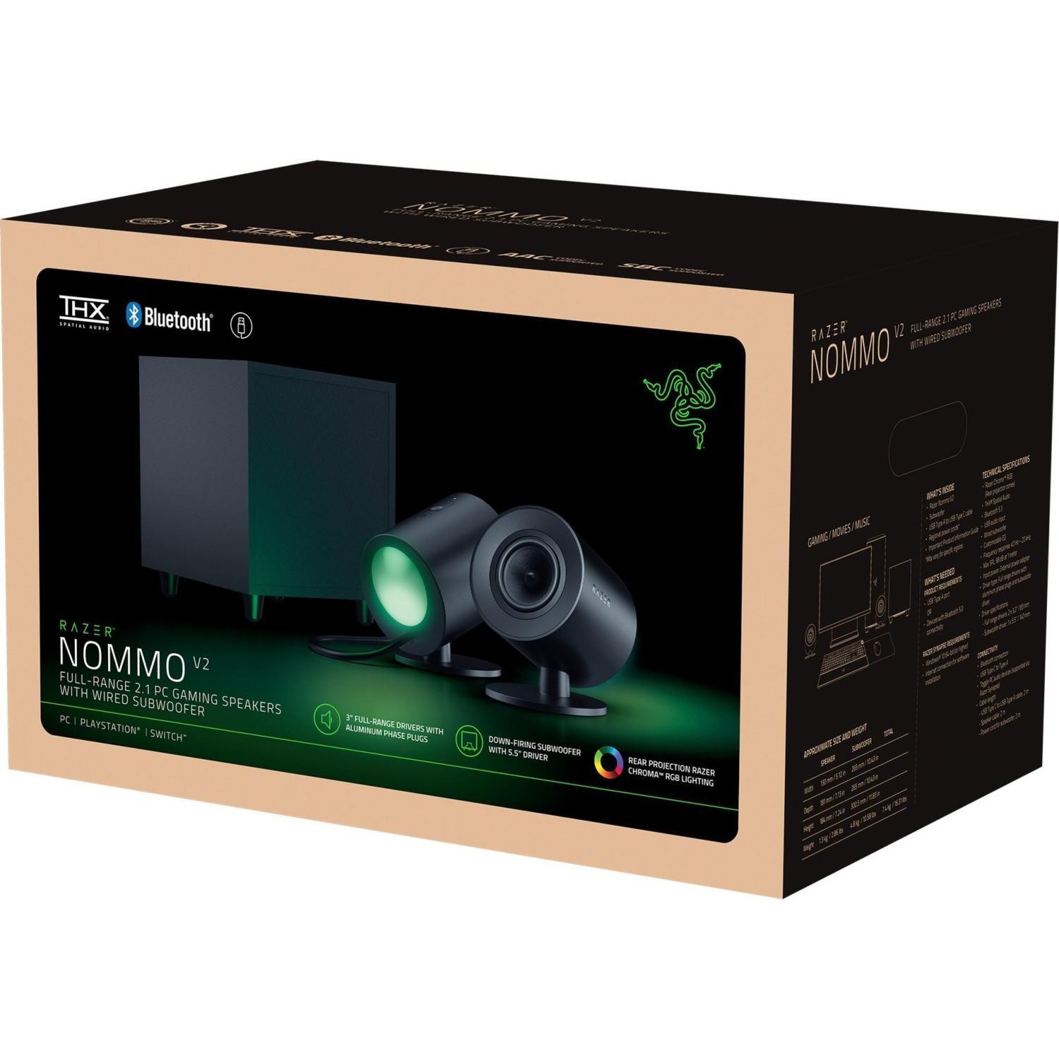 Razer игровая акустическая система Nommo V2 RZ05-04750100-R3G1, 2.1-канальная, 40-20000 Гц, Bluetooth 5.3, USB Type C в Type A (RZ05-04750100-R3G1)