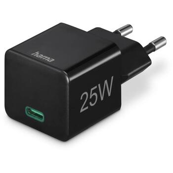 Hama 00201651 USB-C lādētājs, 25W, 100-240V, 1xUSB-C, PD, Quick Charge 3.0, melns (00201651)