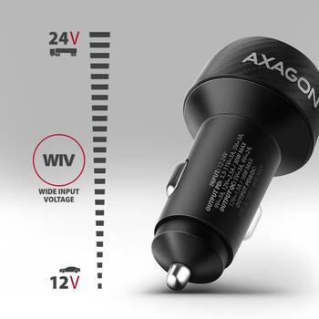 Axagon Автомобильное зарядное устройство PWC-PQ48 48W, 2xUSB, 12-24V, QC4+, PD3.0, быстрая зарядка, защита от перегрузки (PWC-PQ48)