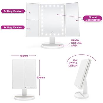 Rio Складное LED зеркало для макияжа MMFD-WH-EU/1,3, 2x/3x, USB 5V, 180° поворотное, сенсорное включение (MMFD-WH-EU/1,3)