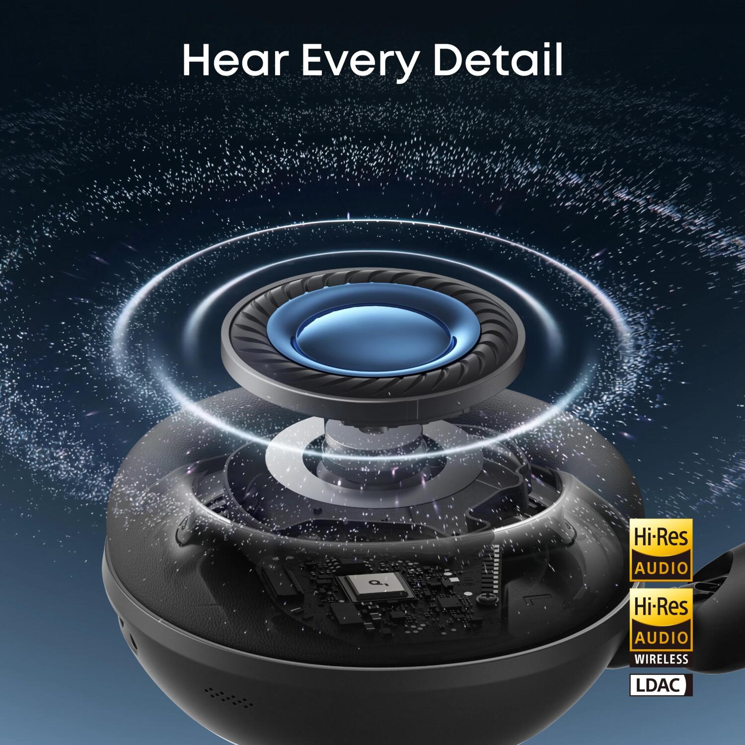 Anker Soundcore austiņas Space 2 D1402G11, 40mm, 50-70h, virs auss, mikrofons, trokšņu slāpēšana, bezvadu, Jet Black (D1402G11)