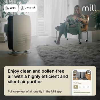 Mill Очиститель воздуха APSILENT, Подходит для помещений до 115 м², 68.3 м³, WiFi, True HEPA13 фильтр, антибактериальное покрытие (APSILENT)