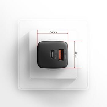 Axagon настенный зарядное устройство ACU-PQ30 30W, 100-240V, 2xUSB, быстрая зарядка, защита от перегрузки, черный (ACU-PQ30)