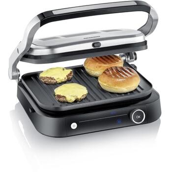 Severin KG 2395 электрический настольный гриль, 1800 Вт, 230°C, 31.3x24.5 см, керамическое покрытие, 7 программ, таймер (2395)