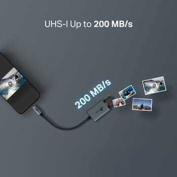 Tp-Link USB 3.0 Type-C к SD & microSD 3.0 кардридер UA430C, 2 порта, 5Gbps, 200MB/s, алюминиевый корпус (UA430C)