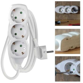 Emos Удлинитель P0321R, 1,5м, 3×2P+PE, белый, PVC, 3680W, защита от детей (P0321R)