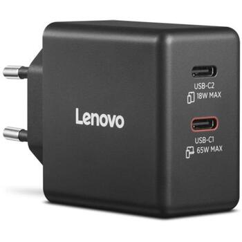 Lenovo strāvas adapteris Dual USB-C 65W GaN G0A6065BEU, 65 W, USB-C, GaN tehnoloģija, 2 USB porti (G0A6065BEU)