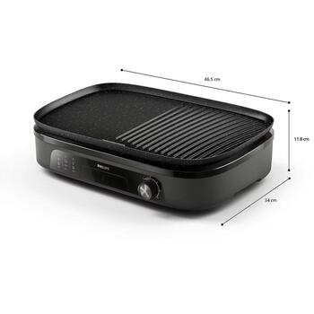 Philips HD6210/90 электрический гриль, 2400 Вт, 2 зоны, 1250 см², 210±20 °C, 5 уровней, съёмные пластины, антипригарное покрытие (HD6210/90)