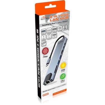 Media-Tech HUB 8 в 1 GIGA LAN MT5046, 100 Вт, 8 портов, 4K HDMI, USB-C PD, алюминиевый корпус (MT5046)