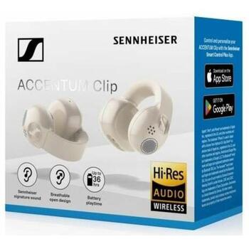 Sennheiser беспроводные наушники ACCENTUM Clip 800115, 20-40кГц, IP54, Bluetooth 6.0, USB-C, микрофон, кремовый (800115)