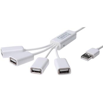 Digitus USB centrmezgls DA-70216, 4x USB 2.0, 480 Mb/s, 1 m kabelis, DC 2,5 mm, Plug & Play, HotSwap, Windows, Mac OS (DA-70216)