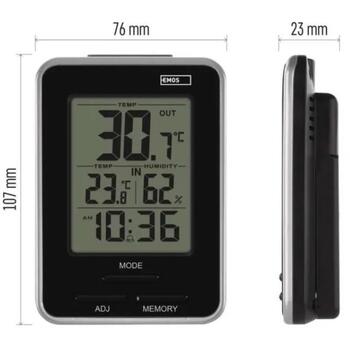 Emos Цифровой термометр E0121, 0,1 °C, 0 °C до +50 °C, -40 °C до +60 °C, 25% до 95% RH, 3 м проводной датчик, будильник (E0121)