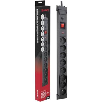 Hawk Удлинитель HWPS801BK, 1,5м, 8 розеток, 16A, 545J защита от перенапряжения, подсвеченный выключатель (HWPS801BK)
