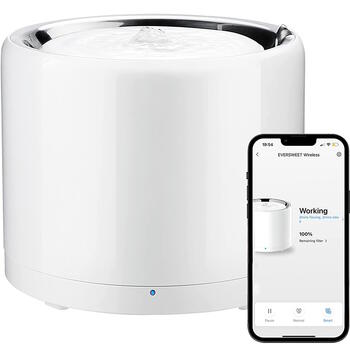 Viedā mājdzīvnieku dzirdinātava ar bezvadu sūkni, filtrācijas sistēmu un 1.35 L ietilpību Eversweet 3 Pro Stainless Steel/ABS White PETKIT (P4108)