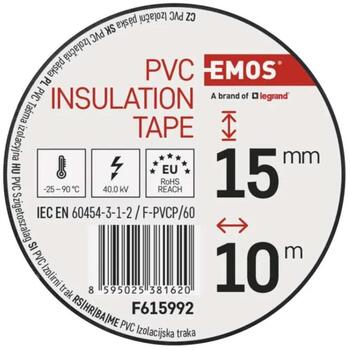 Emos PVC изоляционная лента F615992, 10 м, 15 мм, 10 шт., Устойчивость к УФ, водоотталкивающая, электрическая прочность 40 кВ/мм (F615992)