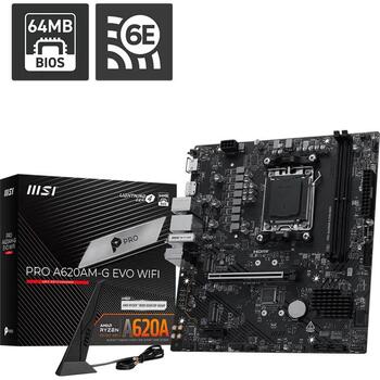 Msi PRO A620AM-G EVO WIFI, mātesplate, AM5, 4 x SATA, DDR5, 2 x M.2, 128 GB, 2.5 Gb Ethernet, Bluetooth 5.3, HD Audio (PRO A620AM-G EVO WIFI)