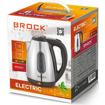 Brock WK 0601 SS электрический чайник, 1,8 л, 1500 Вт, черный/сталь, индикатор уровня воды, автоотключение (WK 0601 SS)
