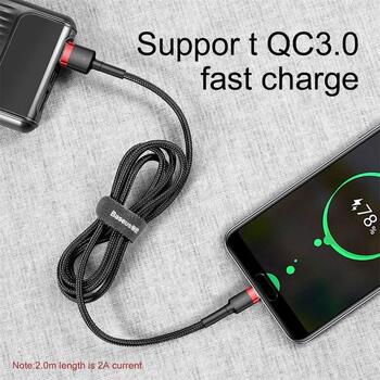 Baseus Cafule USB kabelis CATKLF-C91, USB-A–USB-C, 2m, 2A, 480Mbps, QC3.0, alumīnija sakausējums, pīts, Velcro (CATKLF-C91)