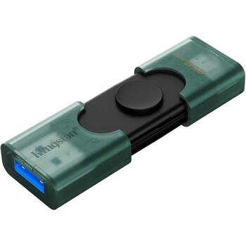 Kingston USB флеш-накопитель DataTraveler Duo DTDEG2/256GB, 256 GB, USB Type-C/Type-A, черный/зеленый, инновационный дизайн (DTDEG2/256GB)